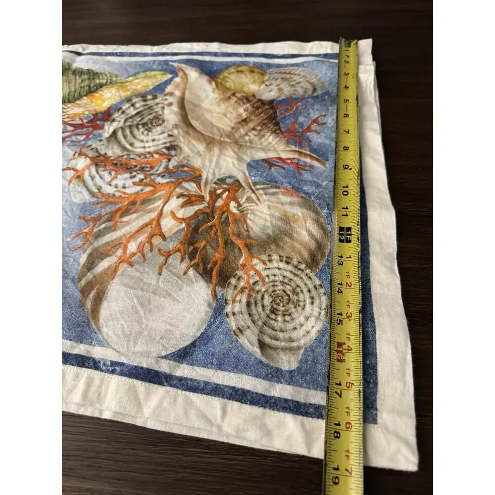 Tessitura Toscana Telerie Runner 100% Linen Tablecloth Italy Coastal Shell Print